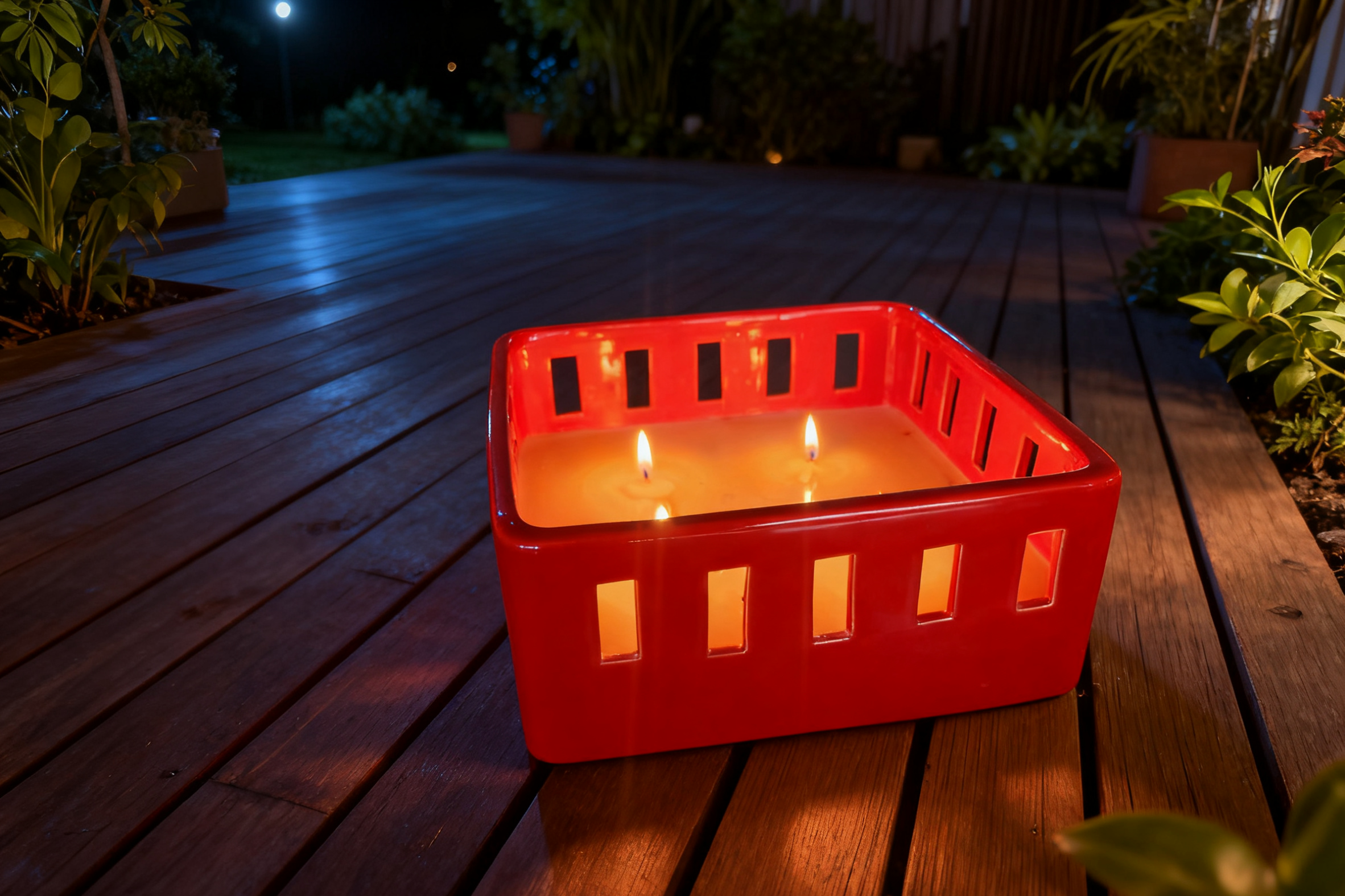 Large Square Ceramic candle with cutout top